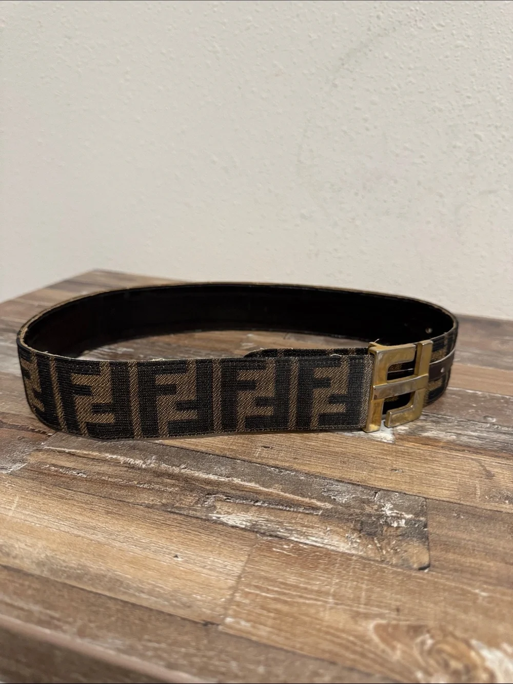 Fendi FF Brown Canvas Belt with Gold Double-F Buckle - XXS - 30in/76cm